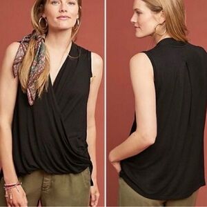 Anthropologie Akamai + Kin Black Faux Wrap Top, Size Medium